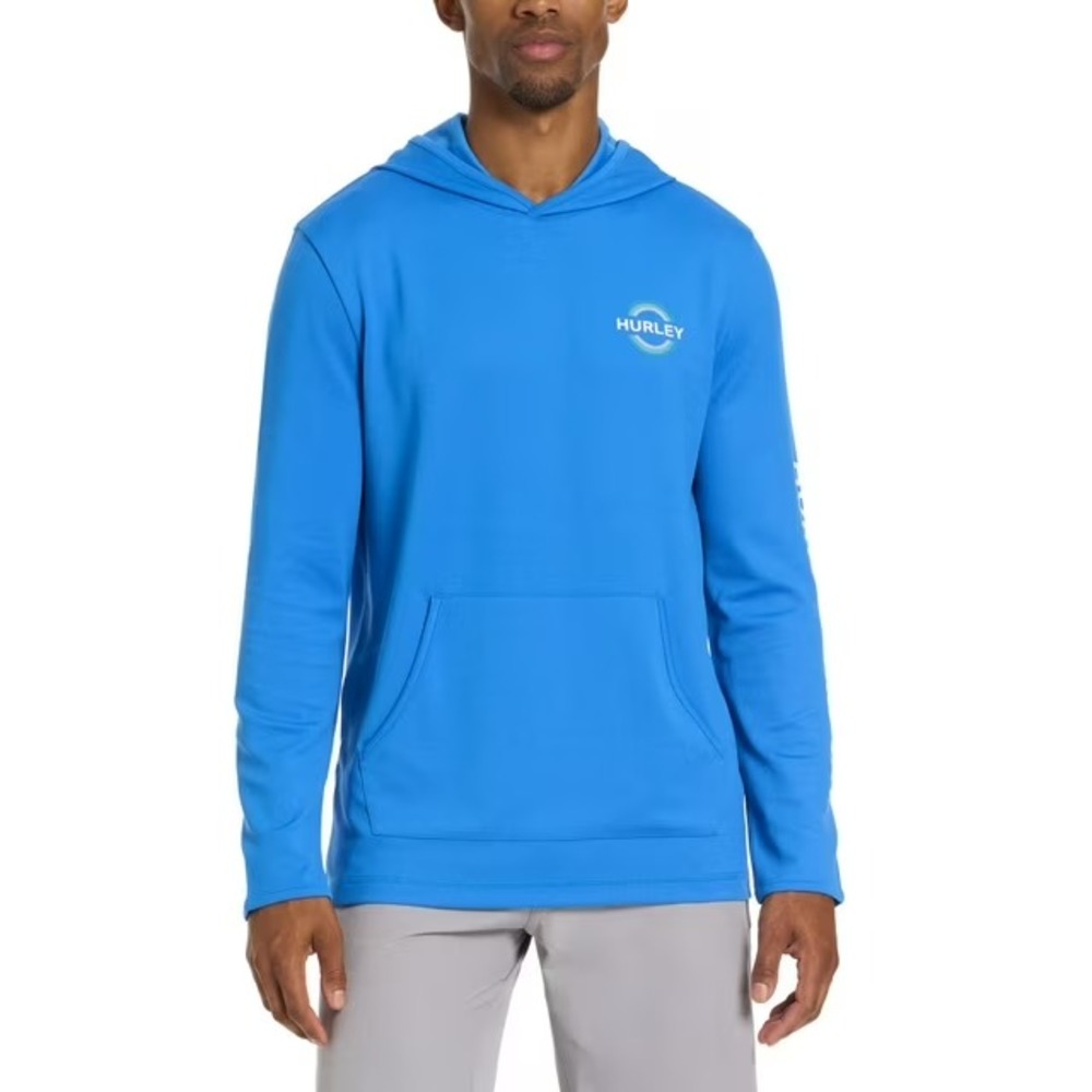 NWT Hurley Mens Mesh Hooded UV Tee Long Sleeve Blue UPF 50 L
